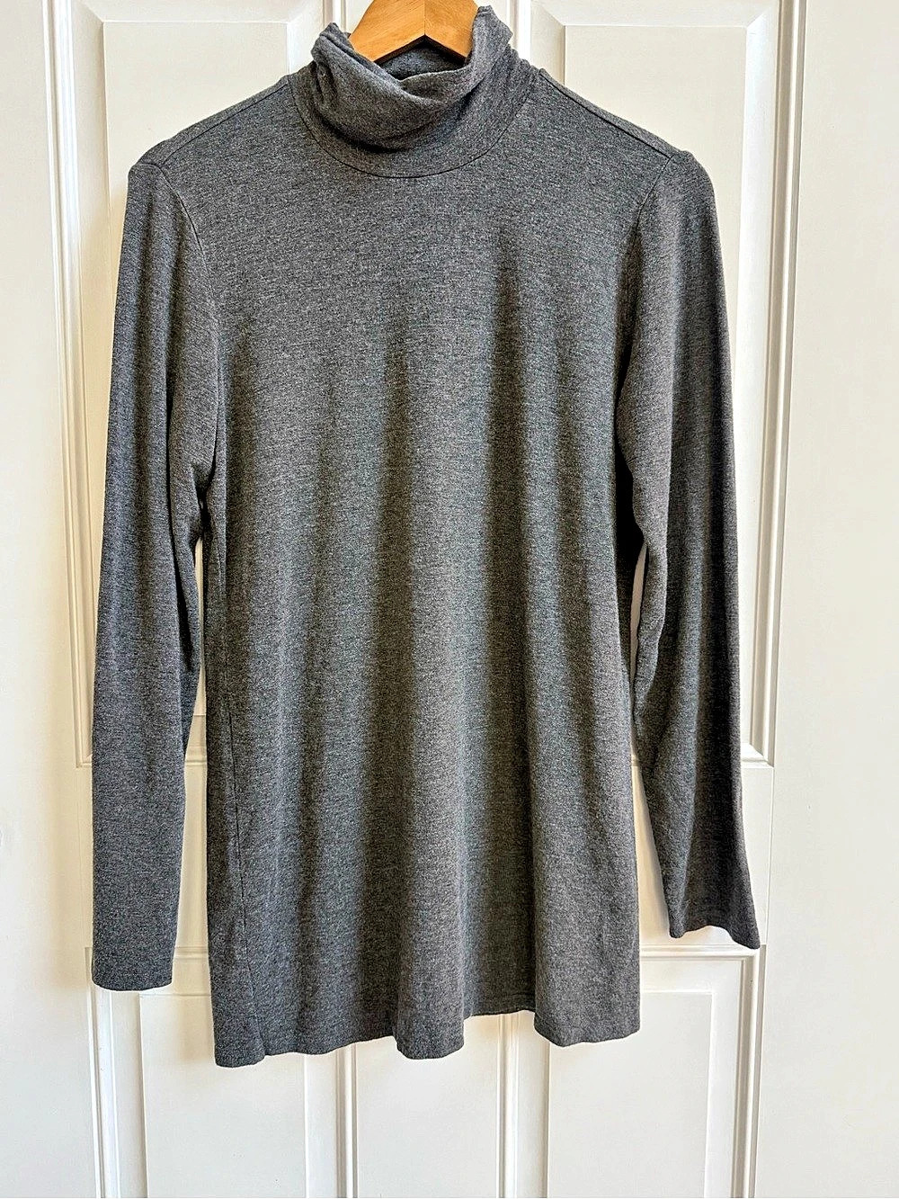 Eileen Fisher Viscose Jersey Turtleneck Tunic Gray Lagenlook